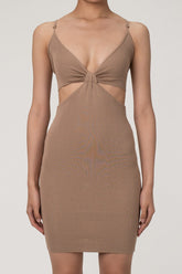 Boho Chic Deep V BH Spaghettiträger Cutout Strandurlaub Strick Minikleid